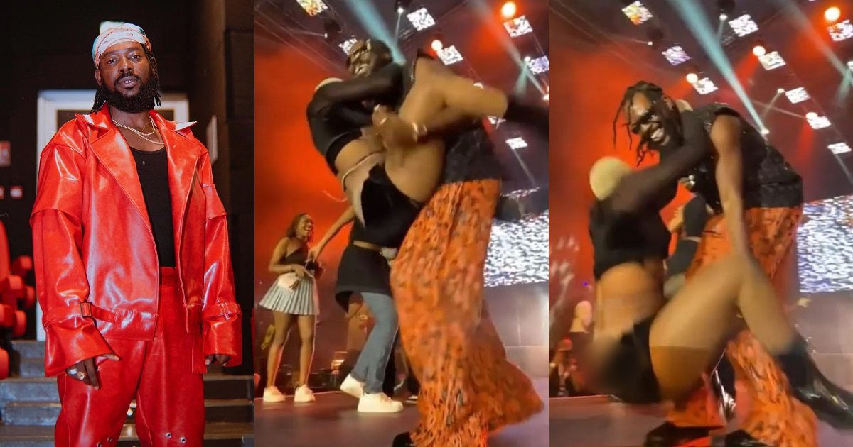 Moment a dancer fell while trying to jump on Adekunle Gold's body (video)