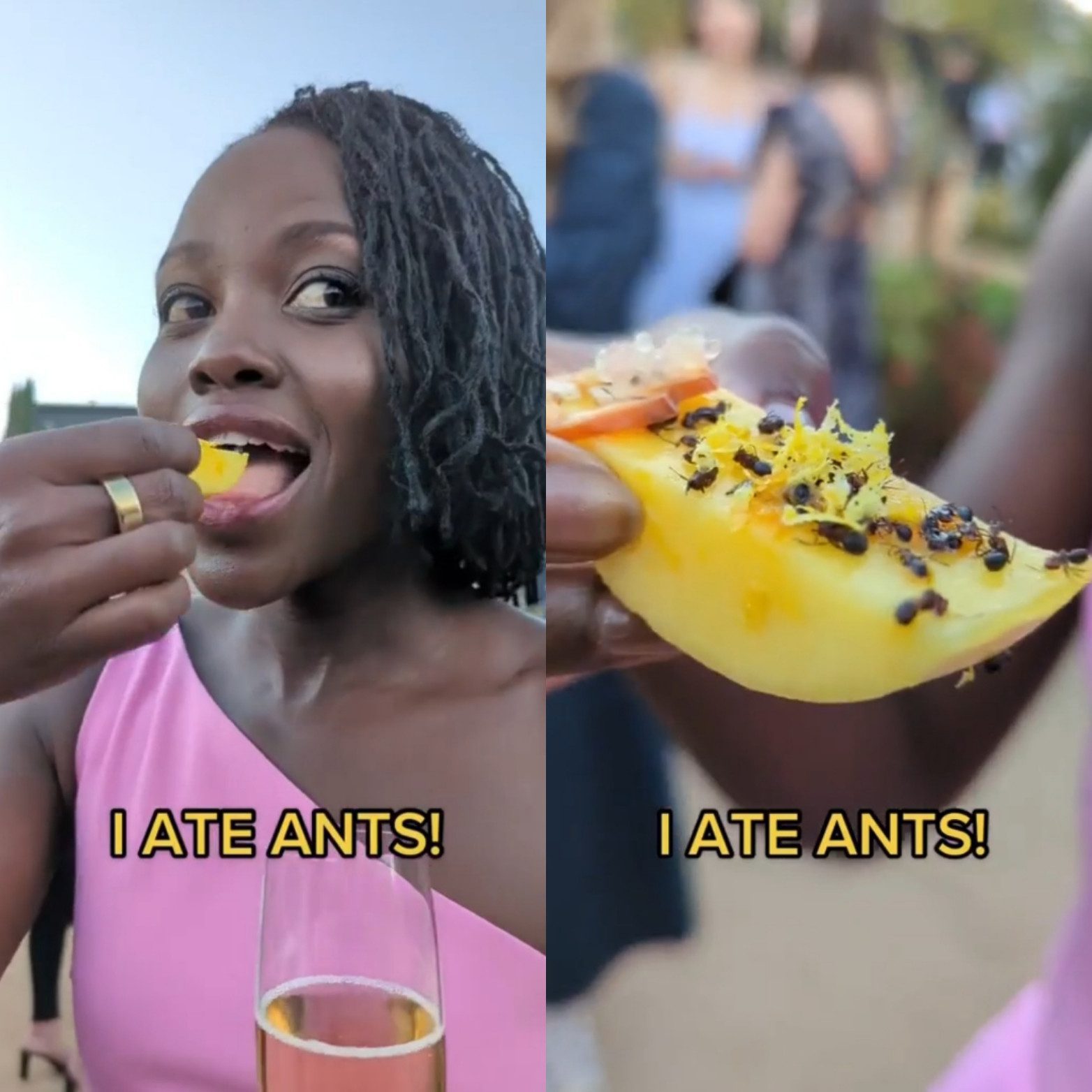 Lupita Nyong'o eats soldier ants at an event (video)