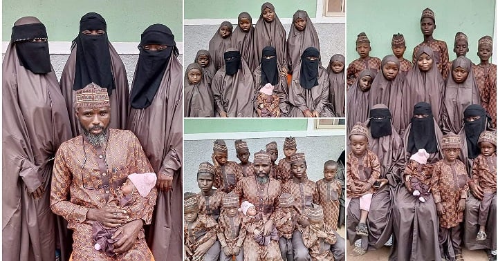 Nigerian man celebrates Sallah with his three wives and 19 children (Photos)