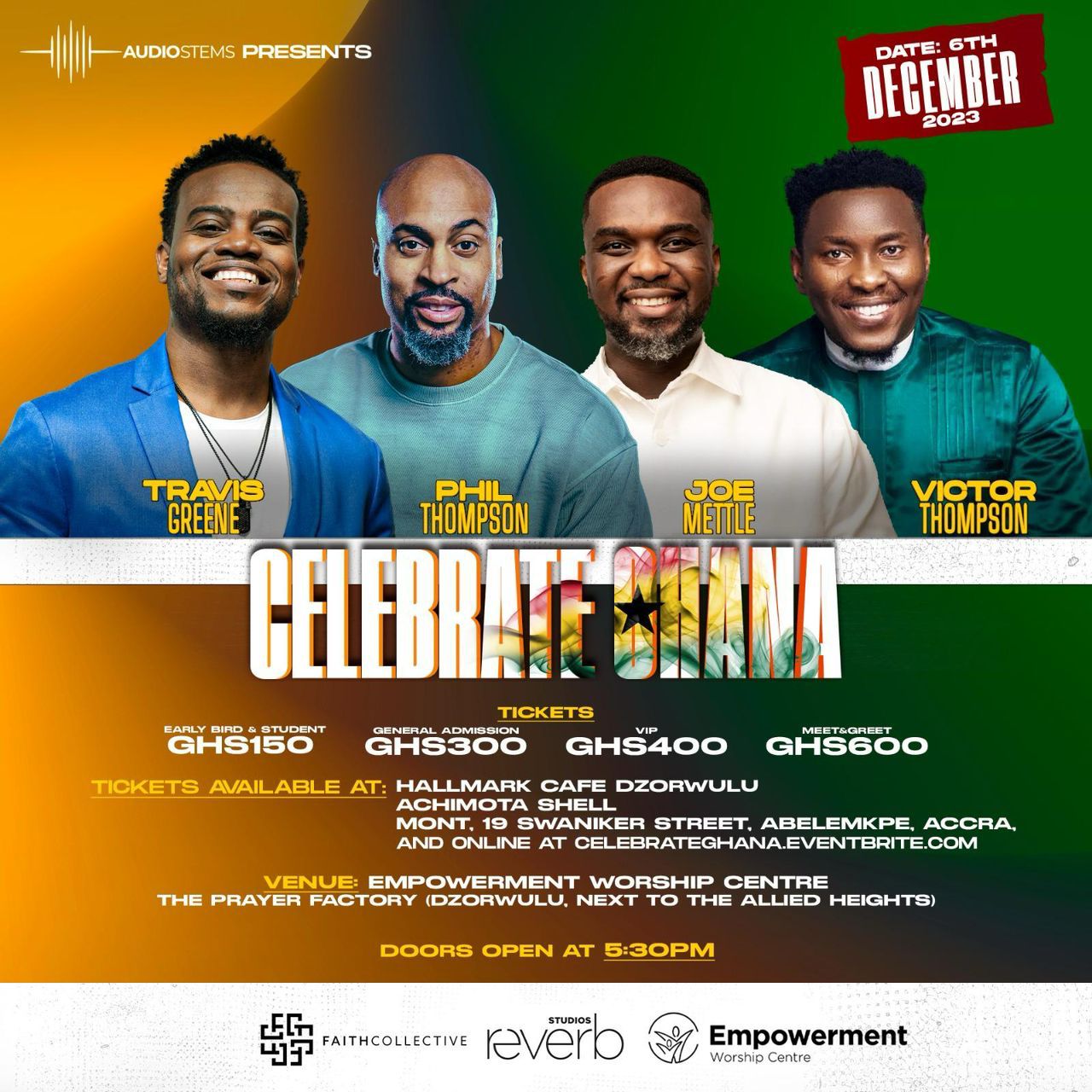 Travis Greene announces “Celebrate Ghana” gospel concert in Accra with Joe Mettle, Phil Thompson, and Victor Thompson